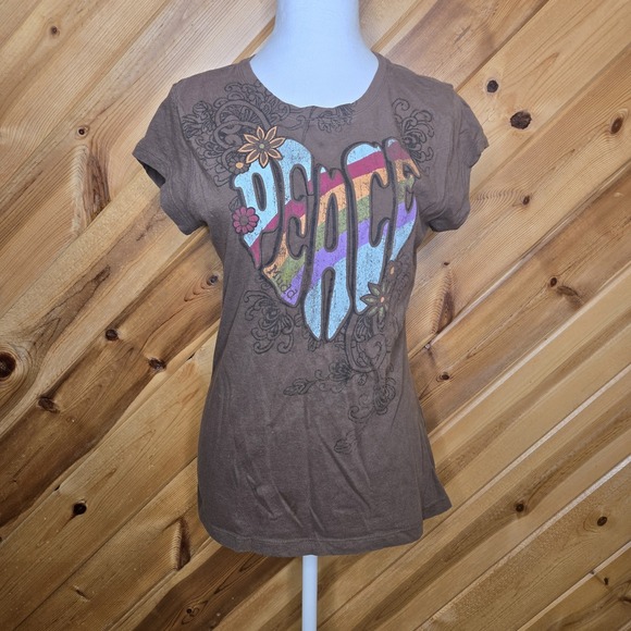 Y2K Mudd Juniors Peace Flower‎ Groovy T Shirt XL - Picture 1 of 5